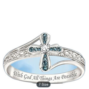 Engraved RELIGIOUS RING SILVER "With God All Things Are Possible" NEW SIZE 7